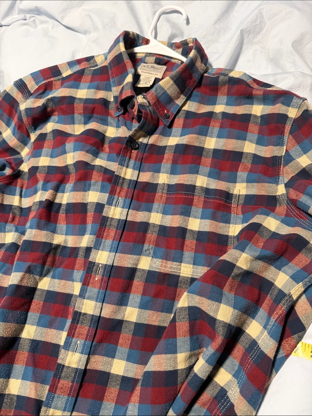 L.L. Bean Men's Plaid Button-Down Shirt in Red, Blue & Cream